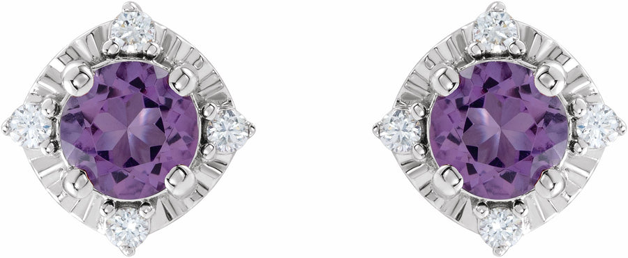 14K White Amethyst & .08 CTW Diamond Halo-Style Earrings