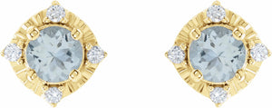 14K Yellow Aquamarine & .08 CTW Diamond Halo-Style Earrings