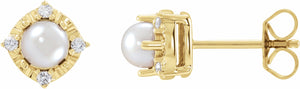 14K Yellow Cultured Freshwater Pearl & .08 CTW Diamond Halo-Style Earrings