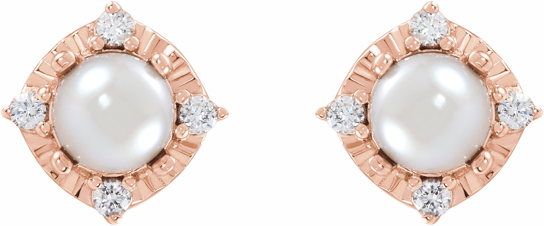 14K Rose Cultured Freshwater Pearl & .08 CTW Diamond Halo-Style Earrings