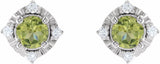 14K White Peridot & .08 CTW Diamond Halo-Style Earrings