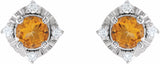 14K White Citrine & .08 CTW Diamond Halo-Style Earrings