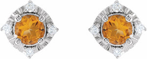 14K White Citrine & .08 CTW Diamond Halo-Style Earrings