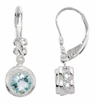 14K White Aquamarine & .02 CTW Diamond Earrings