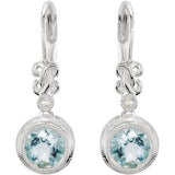 14K White Aquamarine & .02 CTW Diamond Earrings