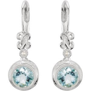 14K White Aquamarine & .02 CTW Diamond Earrings