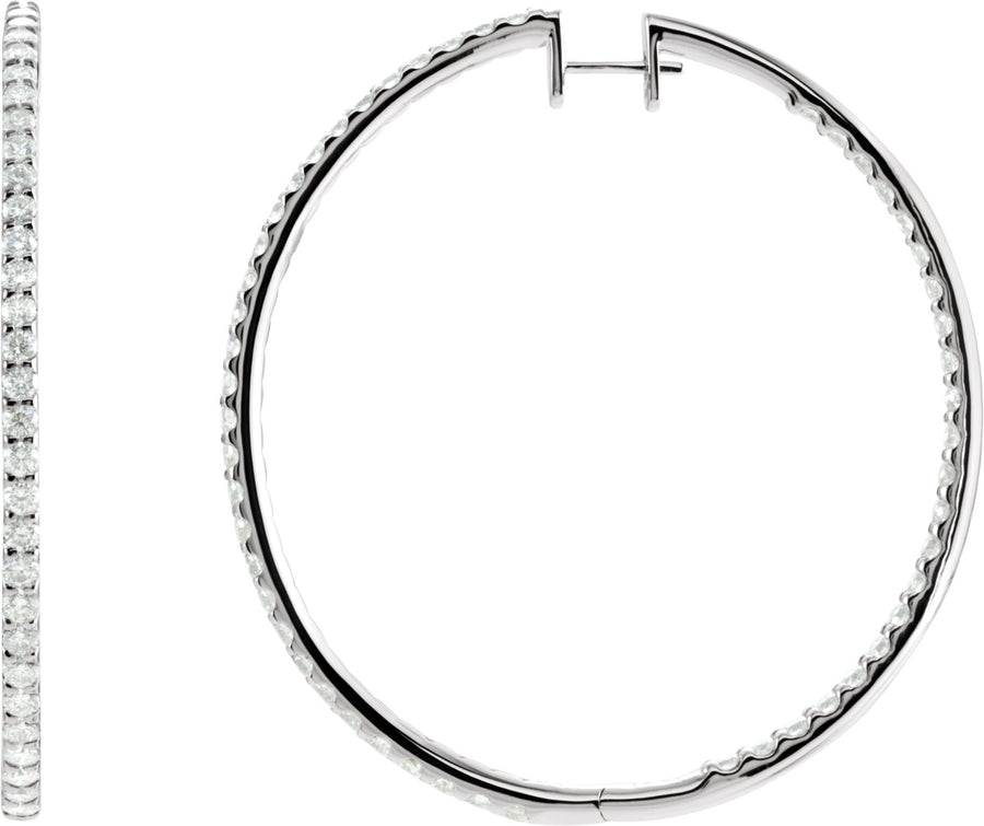 14K White 5 CTW Diamond Inside-Outside 51 mm Hoop Earrings