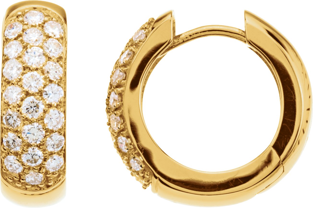 14K Yellow 7/8 CTW Diamond Pave Hoop Earrings