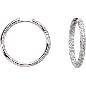 18K White 1 CTW Diamond Inside-Outside Hinged 24 mm Hoop Earrings