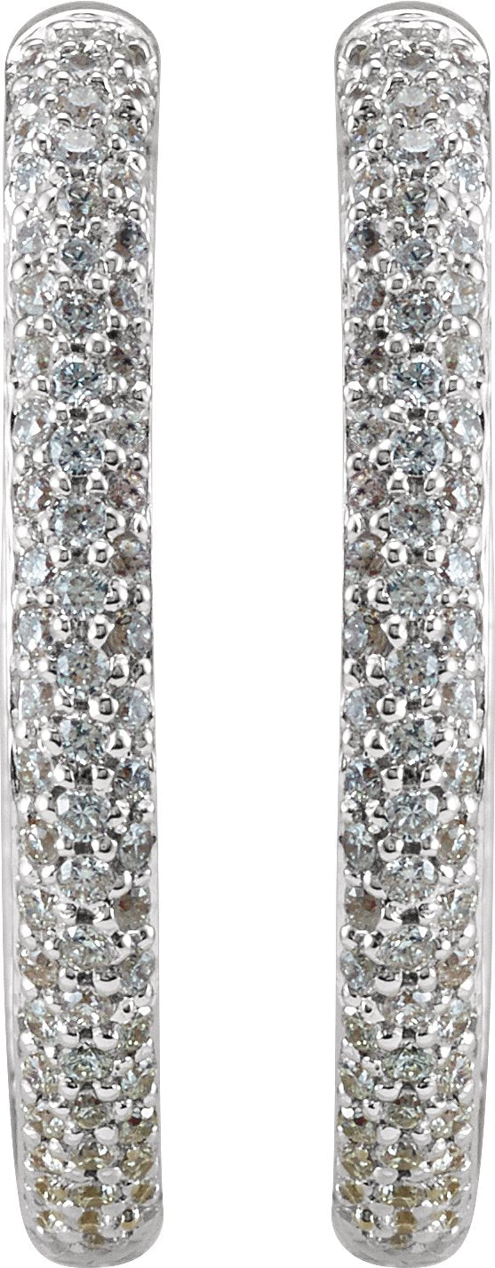 18K White 1 CTW Diamond Inside-Outside Hinged 24 mm Hoop Earrings