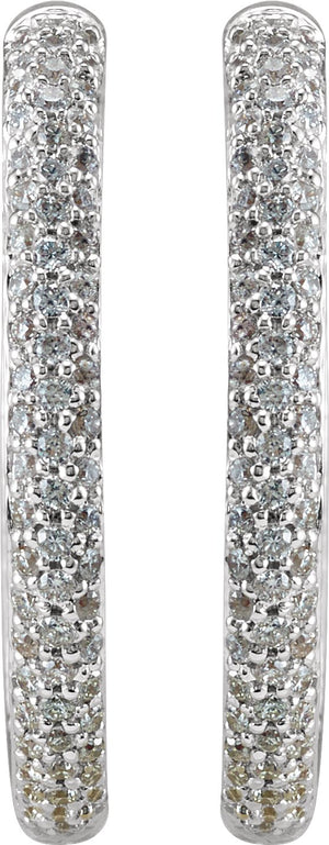 18K White 1 CTW Diamond Inside-Outside Hinged 24 mm Hoop Earrings