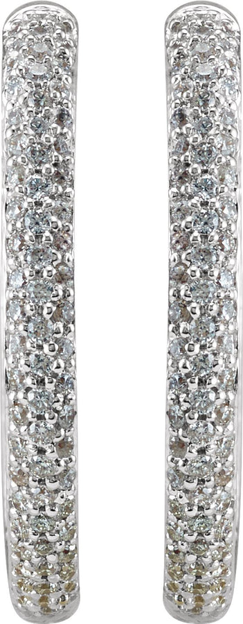 18K White 1 CTW Diamond Inside-Outside Hinged 24 mm Hoop Earrings