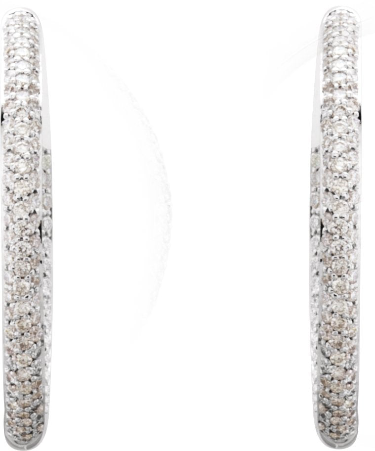 18K White 1 1/2 CTW Diamond Inside-Outside Hinged 28 mm Hoop Earrings