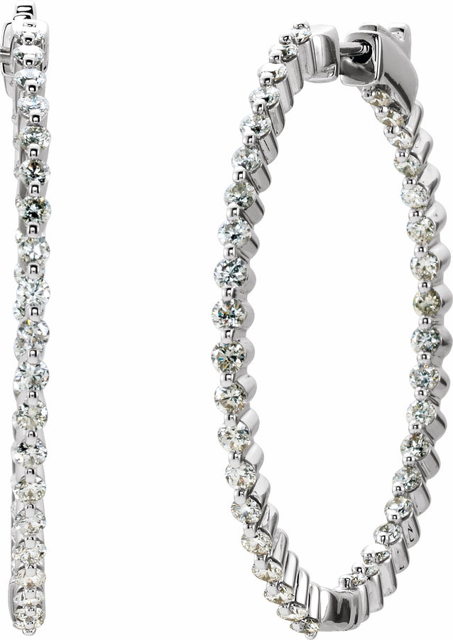 14K White 2 CTW Diamond Inside-Outside Hinged 36.9 mm Hoop Earrings