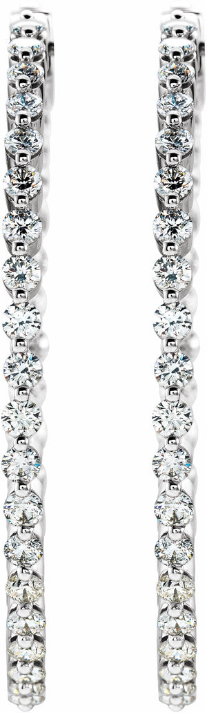 14K White 3 CTW Diamond Inside-Outside Hinged 41.9 mm Hoop Earrings