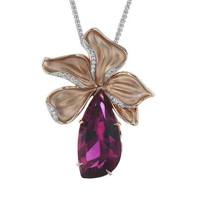 Simon G Fashion Pink Tourmaline Pendant Necklace In 18K Gold With Diamonds (Rose)
