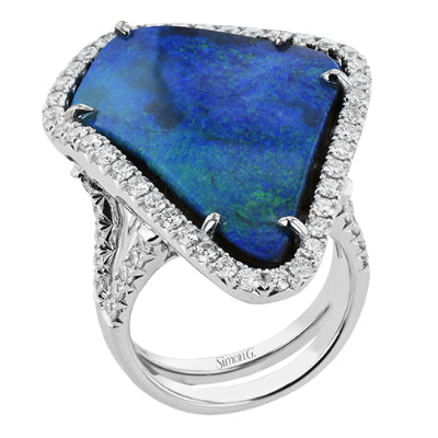 Simon G Fashion Opal Ring In 18K Gold With Diamonds (White)