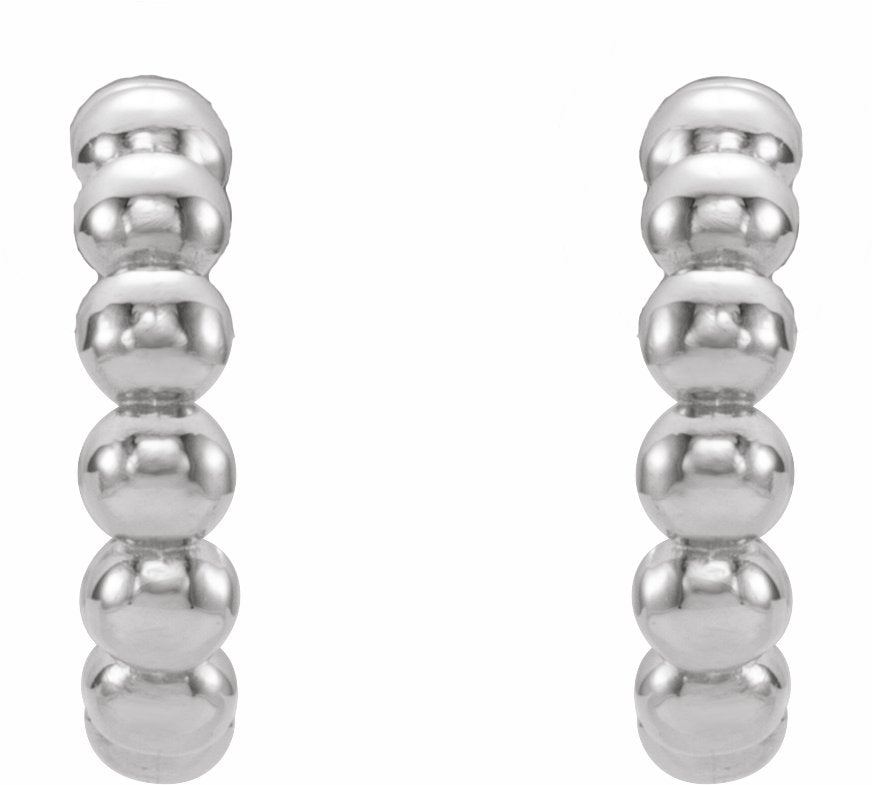 14K White 12 mm Beaded Huggies