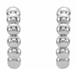 14K White 12 mm Beaded Huggies