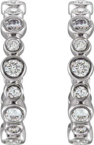 14K White 3/8 CTW Diamond Bezel-Set Huggies