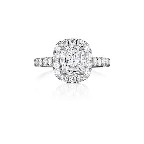 Henri Daussi 18K White Gold 1.15ctw Diamond Halo Engagement Ring
