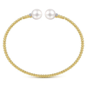 Gabriel & Co. 14k Yellow Gold Bujukan Pearl & Diamond Bangle Bracelet