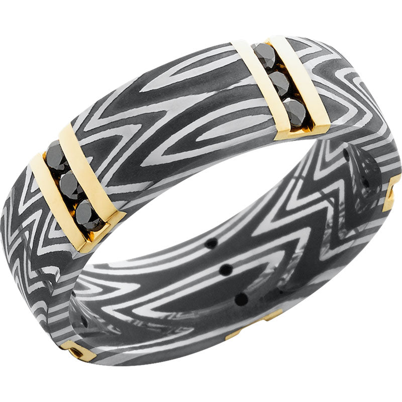 Lashbrook Black White & Yellow Damascus Steel Diamond 7mm Men's Wedding Band