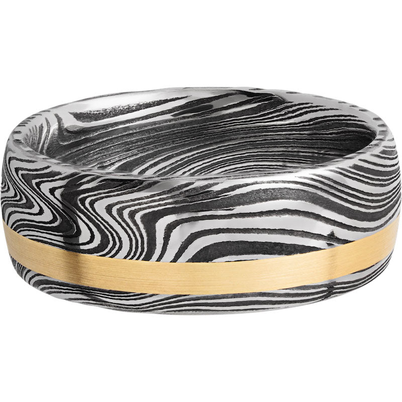 Lashbrook Black White & Yellow Damascus Steel 8mm Men's Wedding Band