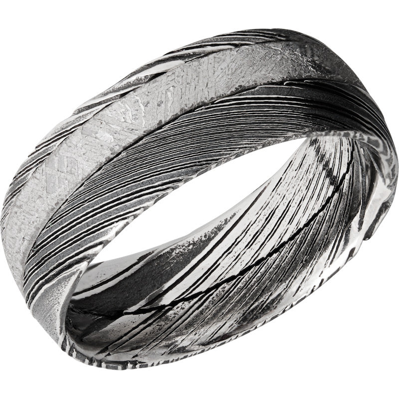 Lashbrook Black & White Damascus Steel Meteorite 8mm Men's Wedding Band