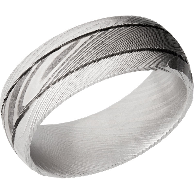 Lashbrook Black & White Damascus Steel 8mm Men's Wedding Band