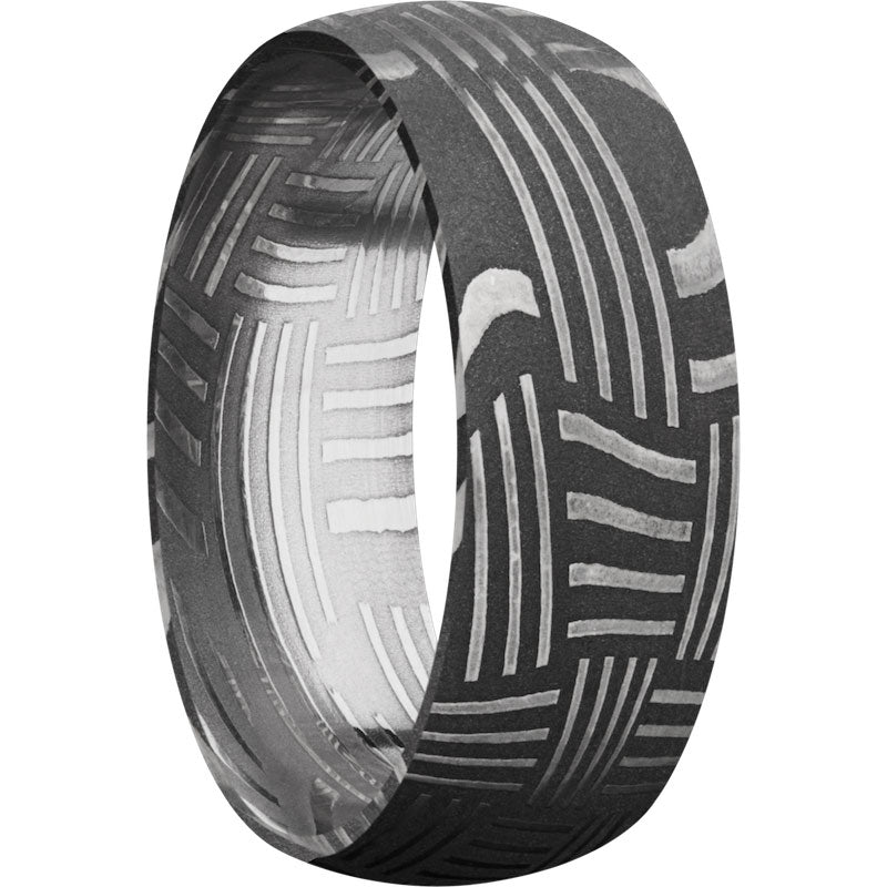 Lashbrook Black & White Damascus Steel 8mm Men's Wedding Band