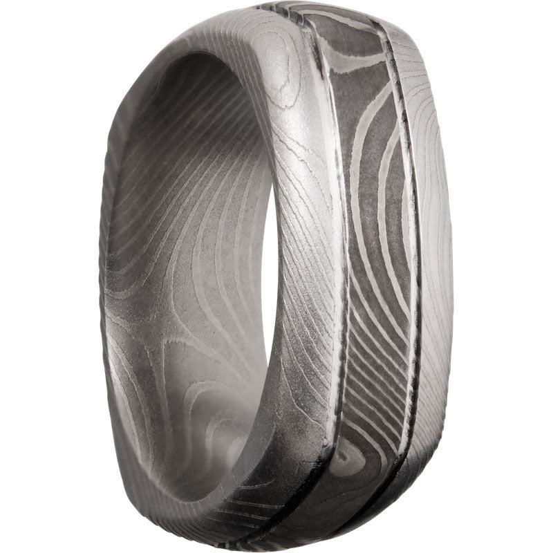 Lashbrook Black & White Damascus Steel 8mm Men's Wedding Band