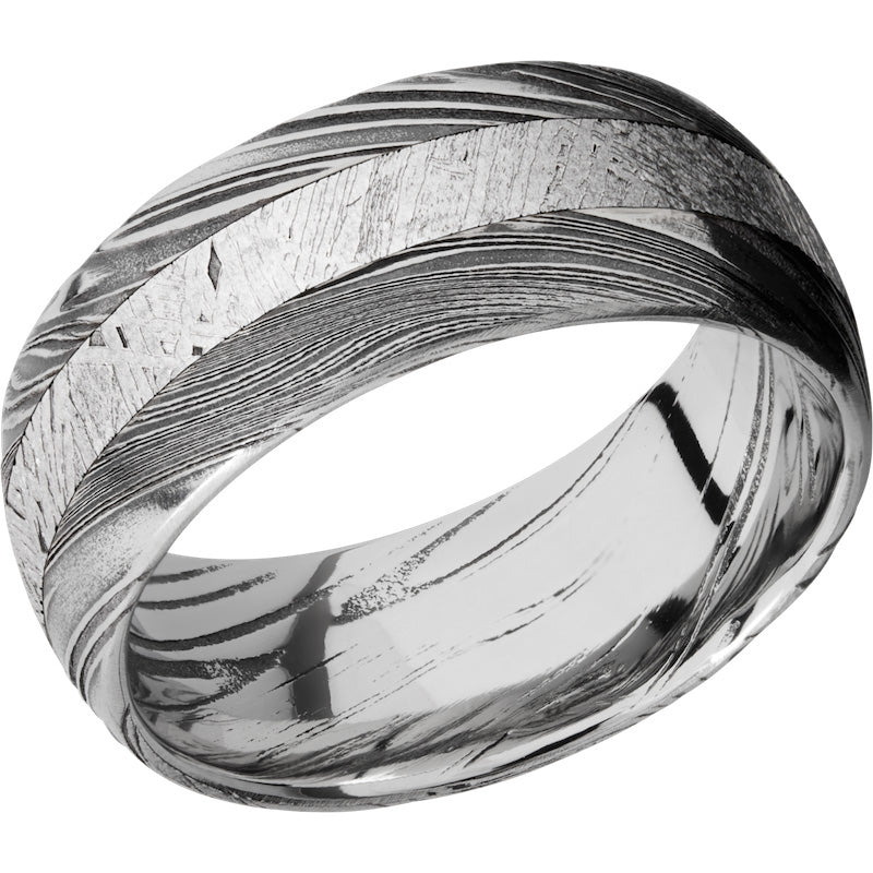 Lashbrook Black & White Damascus Steel Meteorite 9mm Men's Wedding Band