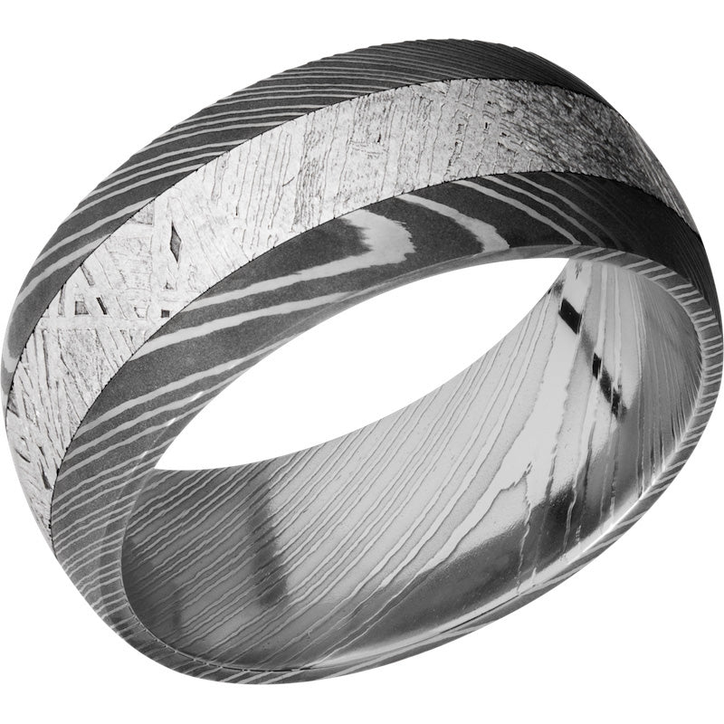 Lashbrook Black & White Damascus Steel Meteorite 9mm Men's Wedding Band