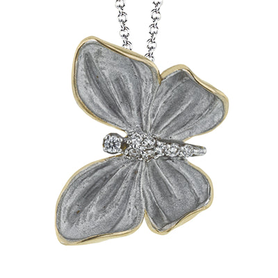 Simon G Fashion Monarch Butterfly Pendant Necklace In 18K Gold With Diamonds (Gray,Yellow)