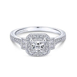 Gabriel & Co. 14k White Gold Victorian Halo Engagement Ring