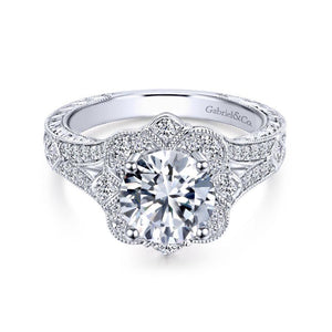 Gabriel & Co. 14k White Gold Victorian Halo Engagement Ring