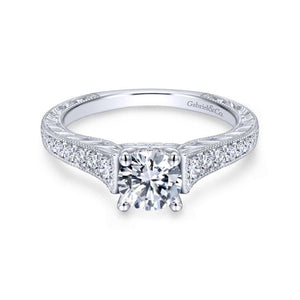 Gabriel & Co. 14k White Gold Victorian Straight Engagement Ring