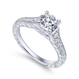 Gabriel & Co. 14k White Gold Victorian Straight Engagement Ring