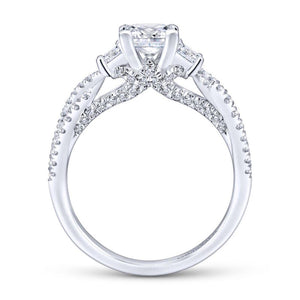 Gabriel & Co. 14k White Gold Contemporary 3 Stone Engagement Ring