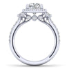 Gabriel & Co. 14k White Gold Victorian 3 Stone Halo Engagement Ring