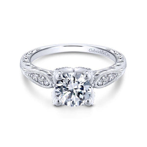 Gabriel & Co. 14k White Gold Victorian Straight Engagement Ring