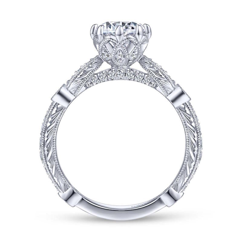 Gabriel & Co. 14k White Gold Victorian Straight Engagement Ring