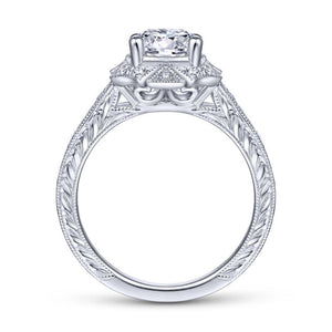 Gabriel & Co. 14k White Gold Art Deco Halo Engagement Ring