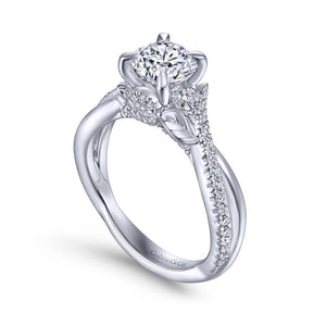 Gabriel & Co. 14k White Gold Floral Twisted Engagement Ring