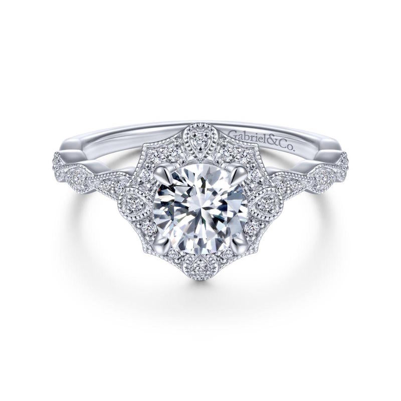 Gabriel & Co. 14k White Gold Art Deco Halo Engagement Ring