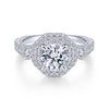 Gabriel & Co. 14k White Gold Art Deco Halo Engagement Ring