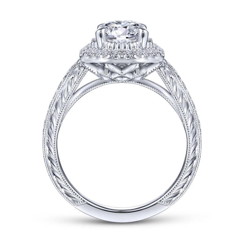 Gabriel & Co. 14k White Gold Art Deco Halo Engagement Ring