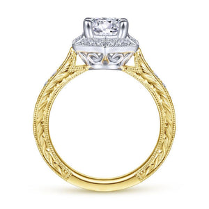 Gabriel & Co. 14k Two Tone Gold Art Deco Halo Engagement Ring