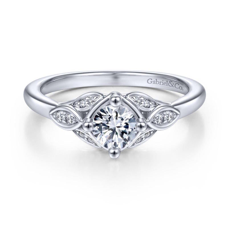 Gabriel & Co. 14k White Gold Art Deco Straight Engagement Ring